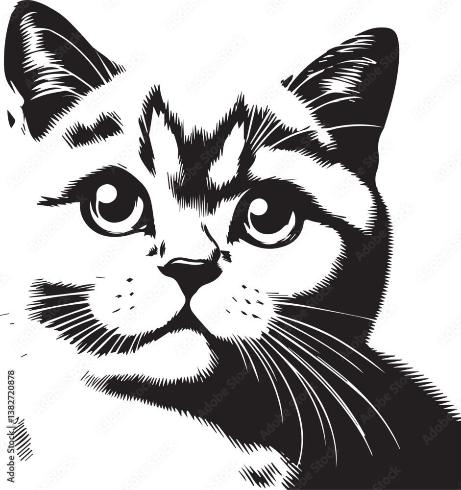 Obraz premium Elegant British Shorthair Cat Vector – Black and White Design