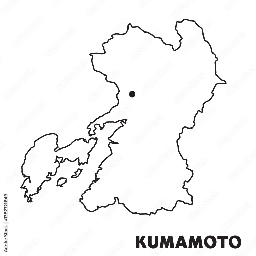 Obraz premium 日本の静岡県単独の地図イラスト 都道府県別の白地図線画 県庁所在地