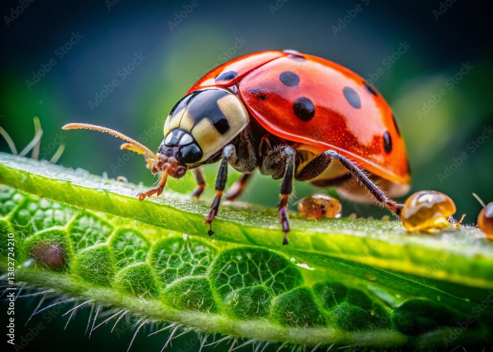 Ladybug Devouring Aphid on Leaf - Macro Low Light Photography Ladybug Devouring Aphid on Leaf - Macro Low Light Photography