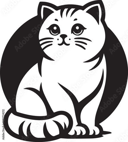 Elegant British Shorthair Cat Vector – Black and White Design