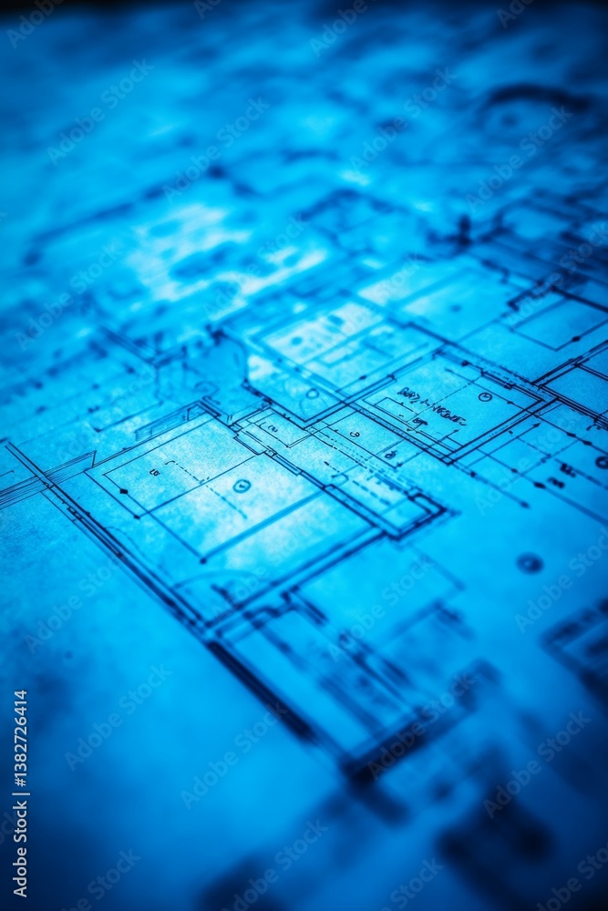 Blue Print Floor Plan, Architectural Design, Draft Drawing With Blue Light, Construction