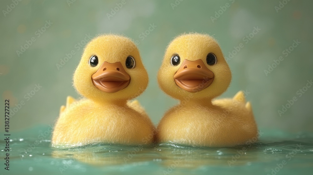 Two adorable, fuzzy ducklings in water Two adorable, fuzzy ducklings in water