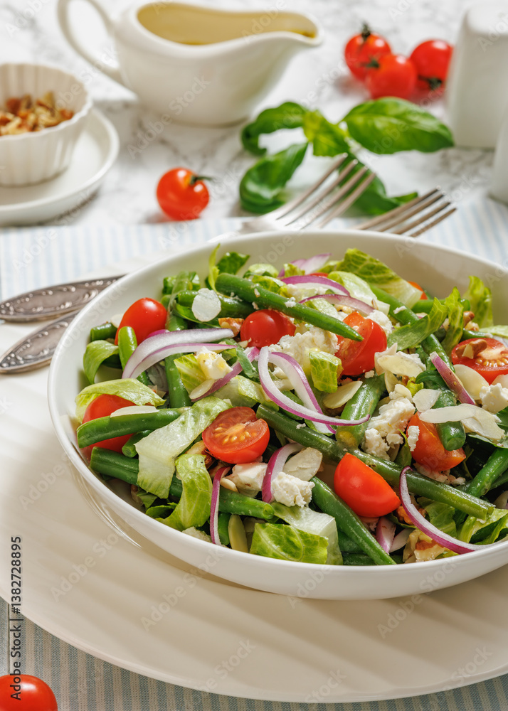 Green Bean Tomato Romaine lettuce Cheese Salad Green Bean Tomato Romaine lettuce Cheese Salad