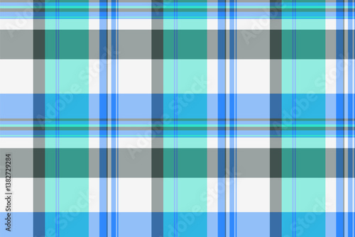 Vibrant teal, blue, and gray plaid pattern.  Perfect for textile design, website backgrounds, or fashion projects.  This cheerful, geometric design evokes feelings of freshness and style.