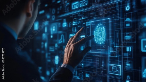 Obraz na płótnie Futuristic biometric identification technology utilized for enhanced cybersecurity w salonie