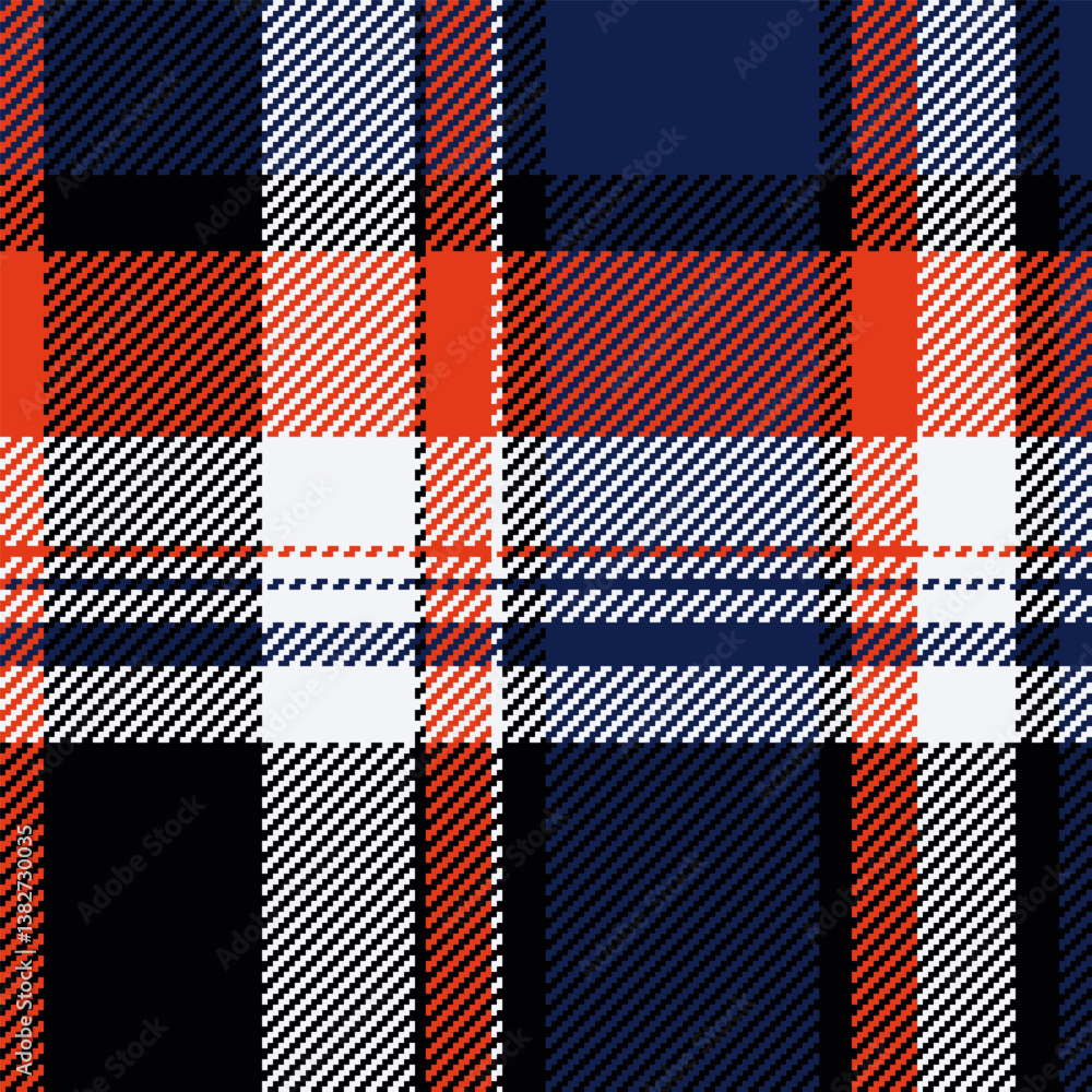 Vibrant plaid pattern in navy, orange, white, and black. Perfect for textile designs, fashion, website backgrounds, or seasonal projects. Vibrant plaid pattern in navy, orange, white, and black. Perfect for textile designs, fashion, website backgrounds, or seasonal projects.