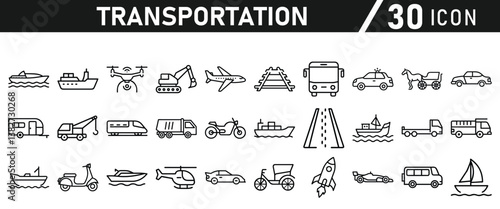 Transportation Line Icons set - Editable Stroke icons collection