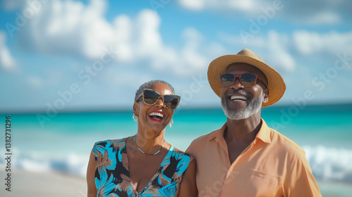 Smiling Elderly Couple at the Beach