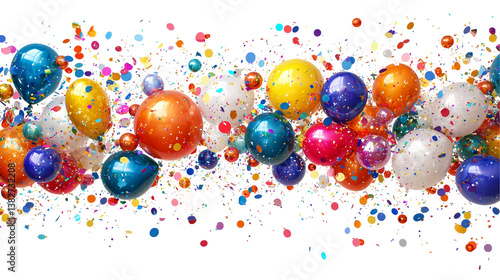 Colorful balloons and confetti on a celebration day  isolated on transparent  background