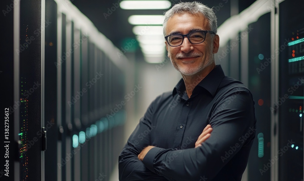 Fototapeta premium Senior IT Expert Standing in Data Center