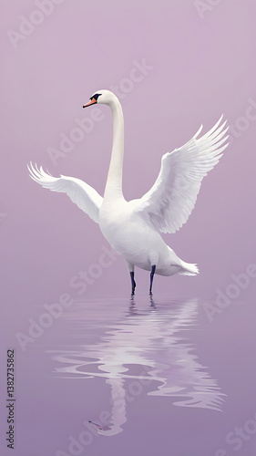 Graceful White Swan: Serene Reflection and Majestic Pose on Tranquil Water in Peaceful Nature