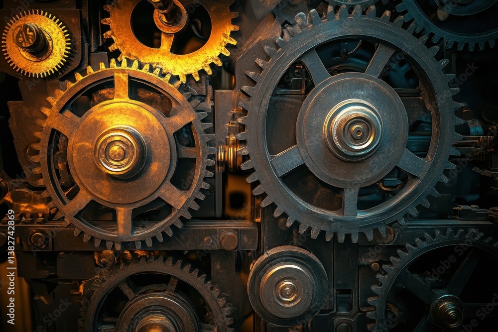 Gears in motion create intricate patterns in a vintage machinery setup at a workshop Gears in motion create intricate patterns in a vintage machinery setup at a workshop