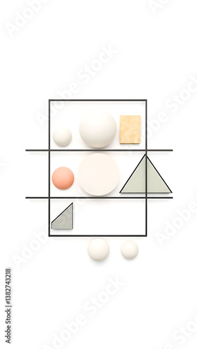 Modern Aesthetics: Abstract Art with Colorful Geometric Shapes and Minimalism in Flat Lay Design