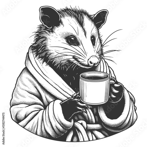 Possum in Bathrobe Drinking Coffee vector