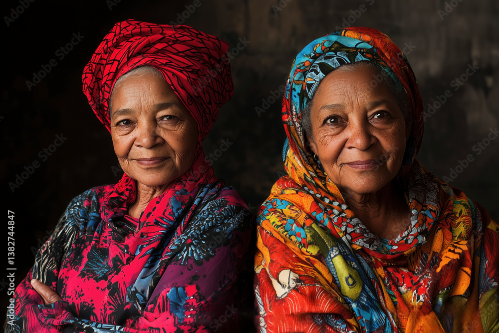 Portrait of Two Elegant African Women in Vibrant Headscarves Portrait of Two Elegant African Women in Vibrant Headscarves