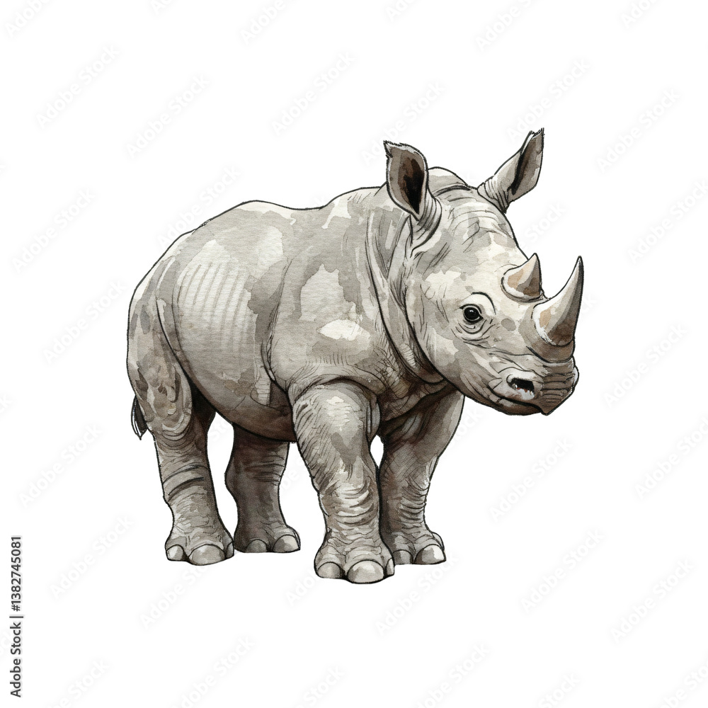 Fototapeta premium Illustration of a rhinoceros standing on a black background alone now