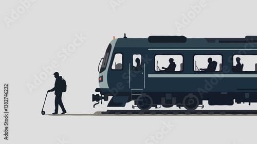 Modern Urban Train Commute Illustration: Silhouettes, Simplicity & Movement in Public Transportation Art