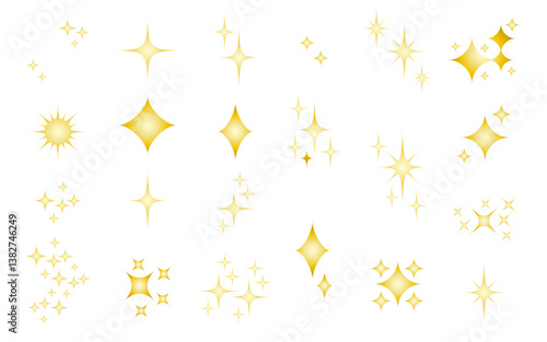 金の星のモチーフのイラスト、記号セット。