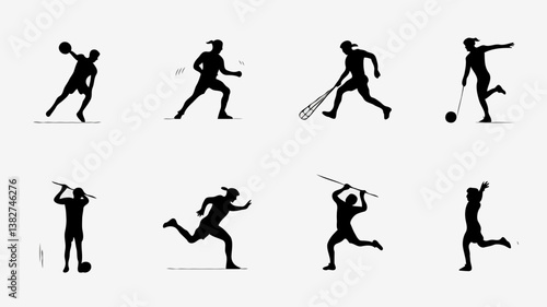 Dynamic Athletic Silhouette in Action: Sportsman & Sportswoman Compete in Outdoor Arena for Fitness & Endurance