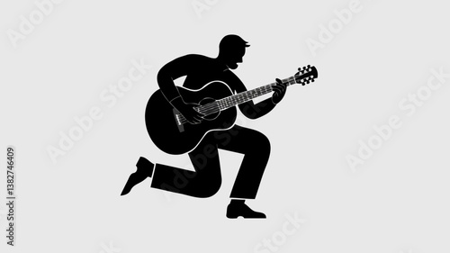 Acoustic Guitarist Silhouette: Artistic Illustration of Passionate Solo Performance