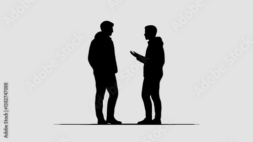 Urban Style Conversation: Two Silhouettes Engaged in Casual Dialogue and Social Interaction