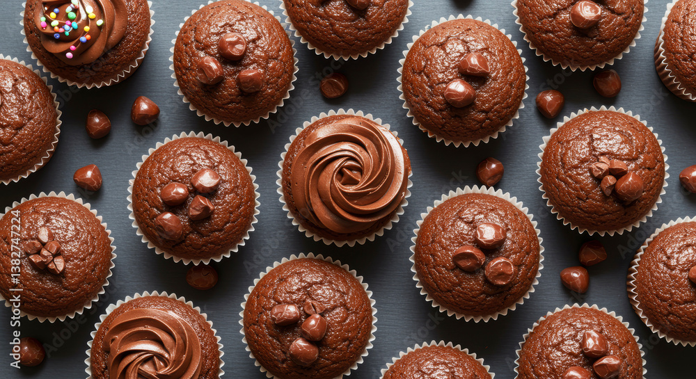 Top View of Multiple Chocolate Cupcakes Background Top View of Multiple Chocolate Cupcakes Background