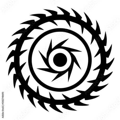 Circular saw blade vector icon isolated on white background. Simple black shape illustration of rotating saw blade