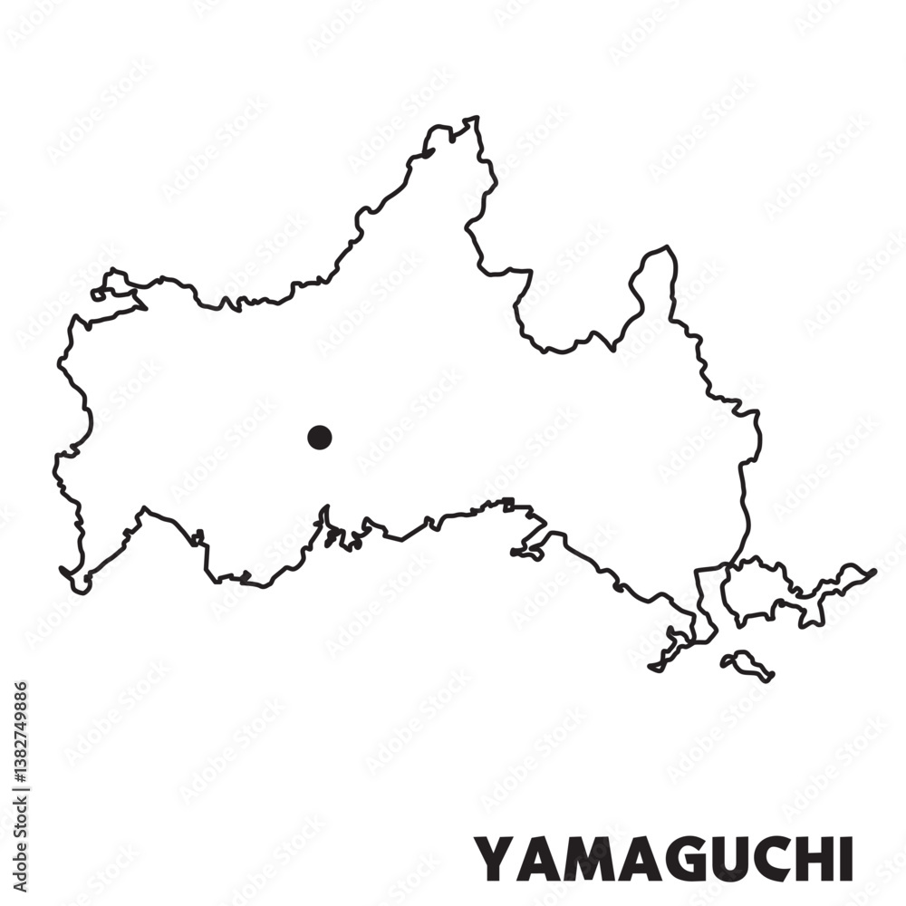 日本の山口県単独の地図イラスト 都道府県別の白地図線画 県庁所在地 日本の山口県単独の地図イラスト 都道府県別の白地図線画 県庁所在地