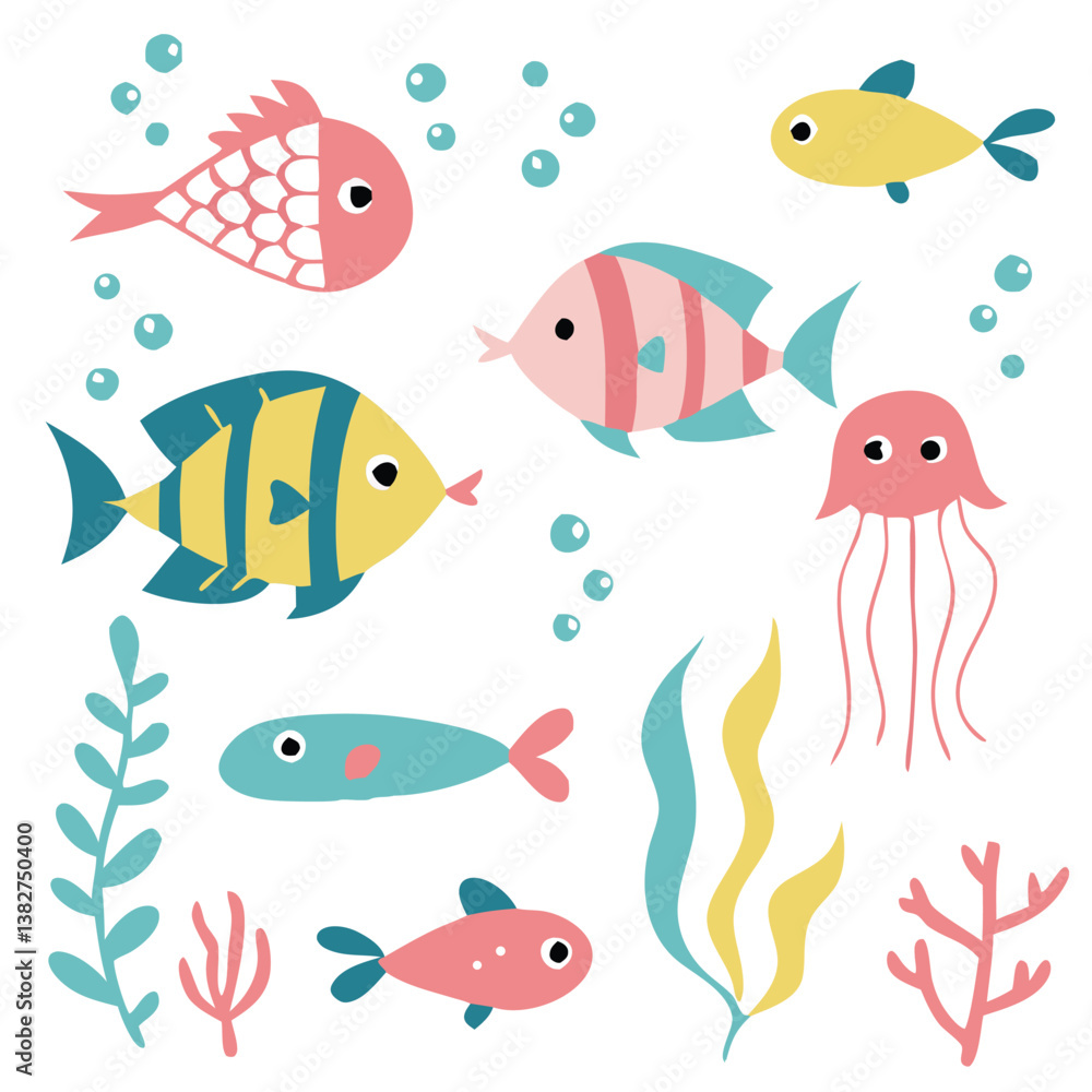 Whimsical Underwater World with Cute Mermaid, Playful Sea Creatures, and Vibrant Ocean Life – Colorful Cartoon Marine Illustration with Fish, Coral, and Starfish | colorful Sea Design. Whimsical Underwater World with Cute Mermaid, Playful Sea Creatures, and Vibrant Ocean Life – Colorful Cartoon Marine Illustration with Fish, Coral, and Starfish | colorful Sea Design.