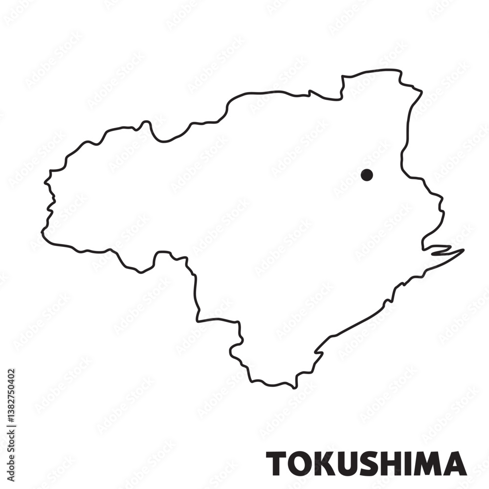 日本の徳島県単独の地図イラスト 都道府県別の白地図線画 県庁所在地 日本の徳島県単独の地図イラスト 都道府県別の白地図線画 県庁所在地