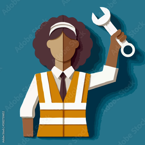 Female Engineer Holding Wrench Illustration - Women in Construction & Engineering Teamwork with Safety Gear and Multiethnic Diversity