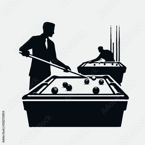 Billiards and Pool Game: Silhouetted Players Engaged in Strategic Recreation and Nightlife Entertainment