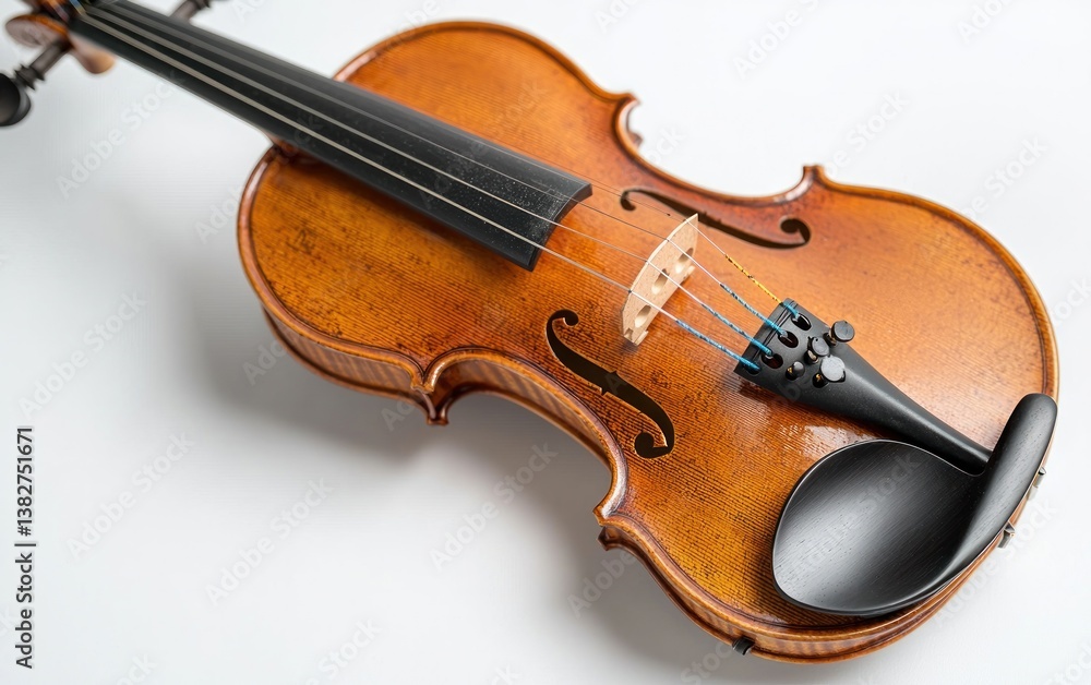 Fototapeta premium Polished Wooden Violin on White Background