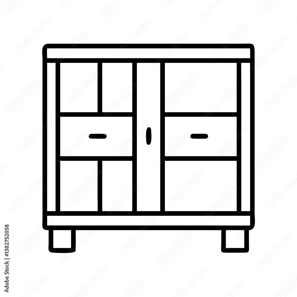 cabinet vector icon, simple black outline line icon of cabinet, furniture vector line art icon cabinet vector icon, simple black outline line icon of cabinet, furniture vector line art icon