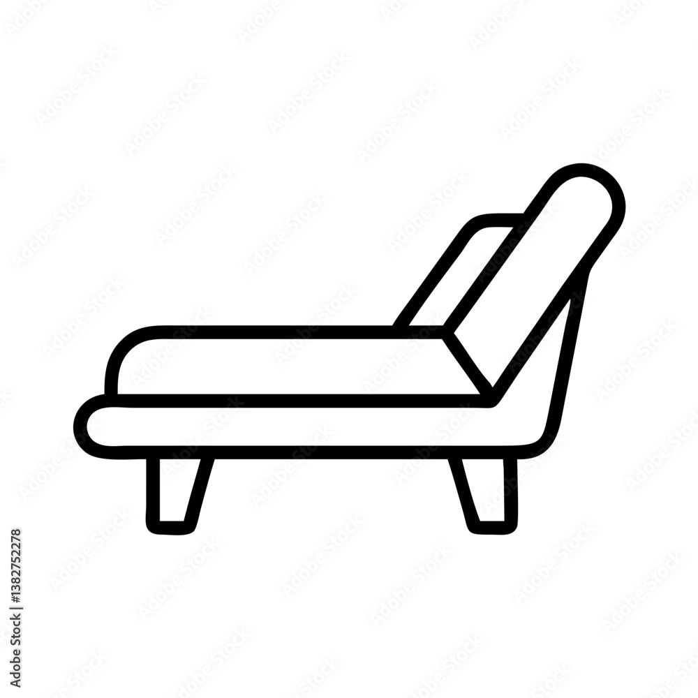 chaise lounge vector icon, simple black outline line icon of chaise lounge, furniture vector line art icon chaise lounge vector icon, simple black outline line icon of chaise lounge, furniture vector line art icon