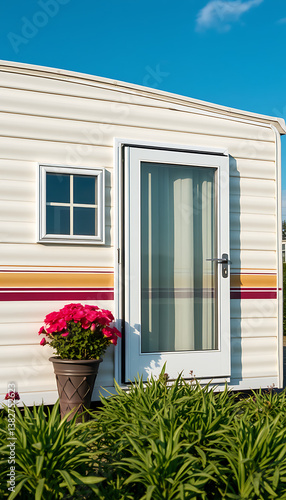 High-quality photos of well-designed and neatly arranged mobile homes: perfect HD content for professional websites, catalogs, social media, or tourism and hospitality projects.
