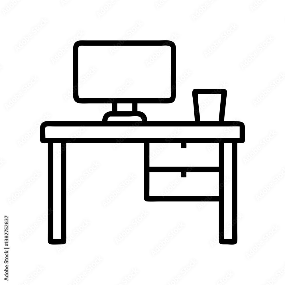 computer desk vector icon, simple black outline line icon of computer desk, furniture vector line art icon computer desk vector icon, simple black outline line icon of computer desk, furniture vector line art icon
