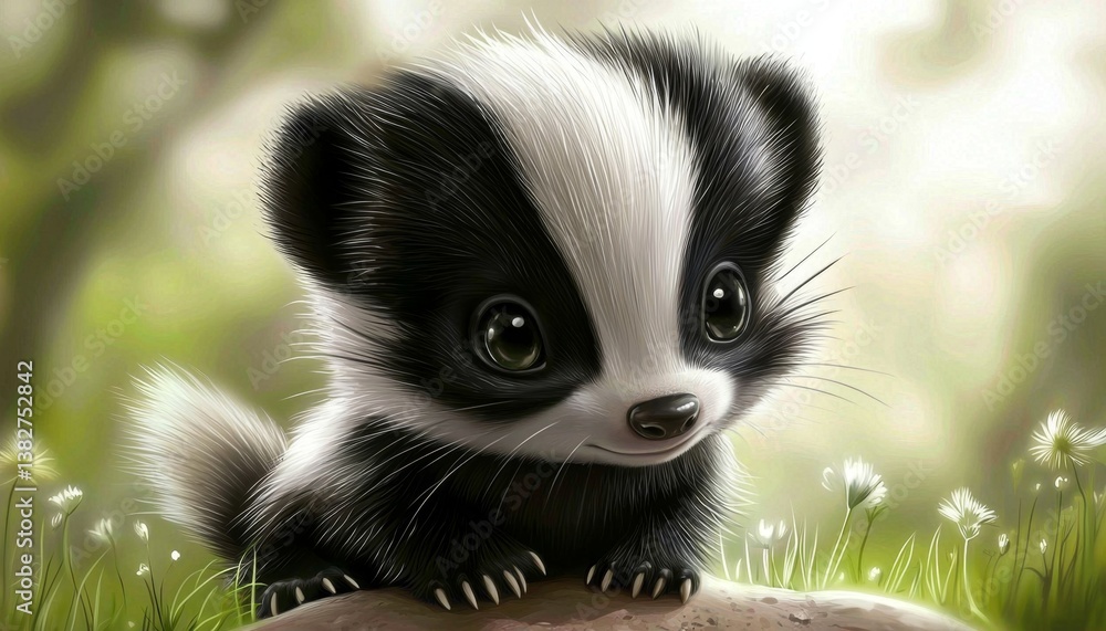 Obraz premium Adorable baby skunk exploring its surroundings.