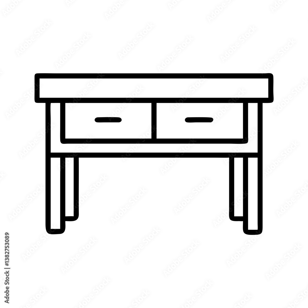console table vector icon, simple black outline line icon of console table, furniture vector line art icon console table vector icon, simple black outline line icon of console table, furniture vector line art icon