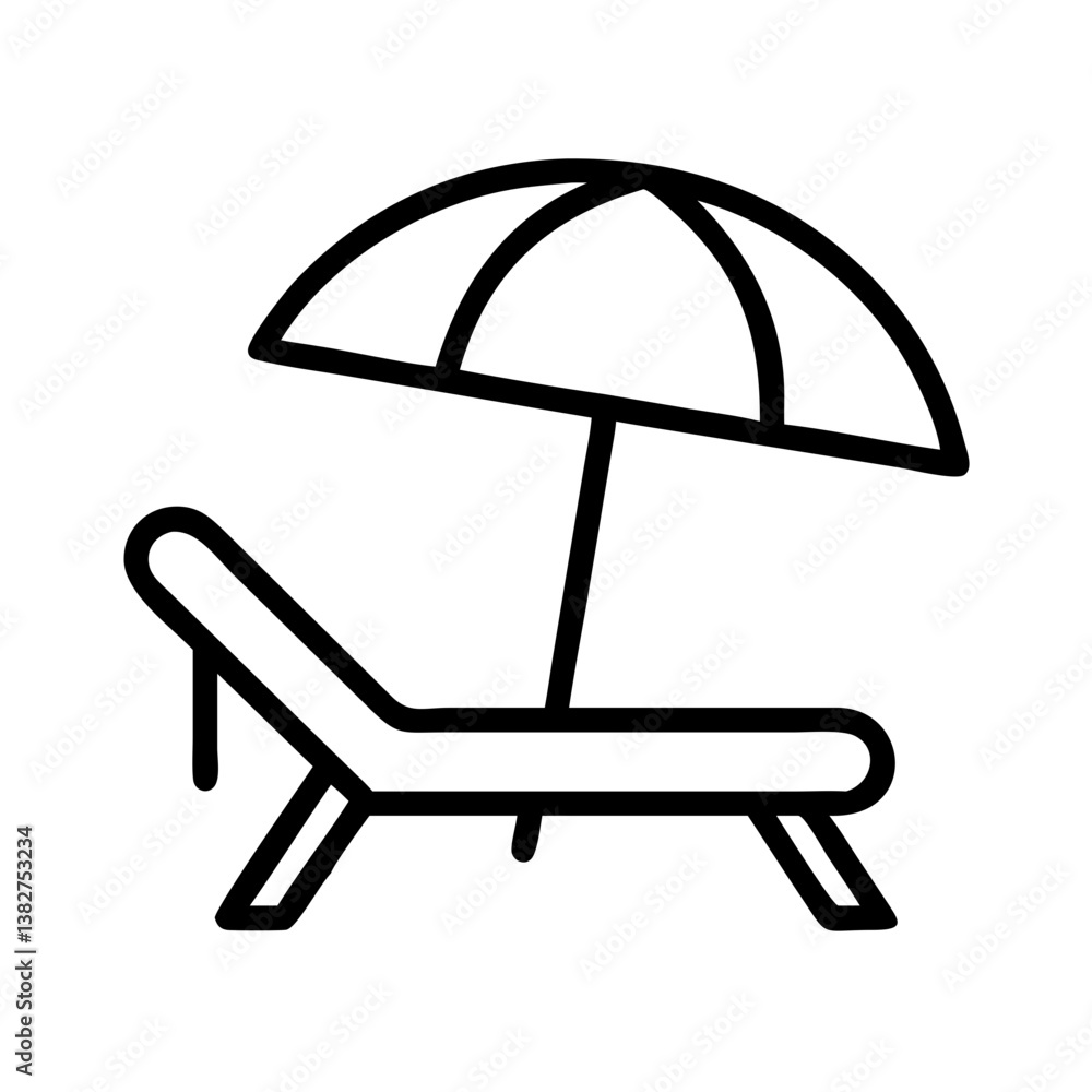 deck chair vector icon, simple black outline line icon of deck chair, furniture vector line art icon deck chair vector icon, simple black outline line icon of deck chair, furniture vector line art icon