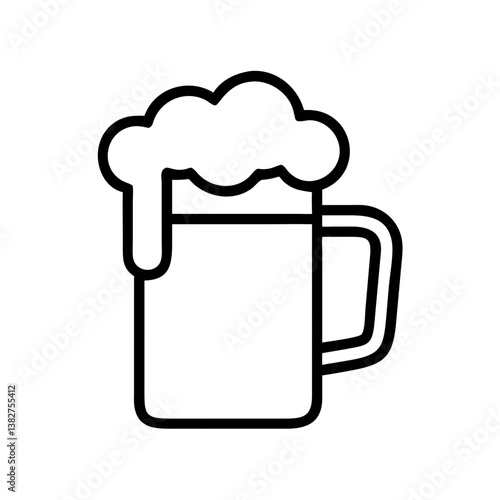 Beer mug with foam icon in minimalist line art style