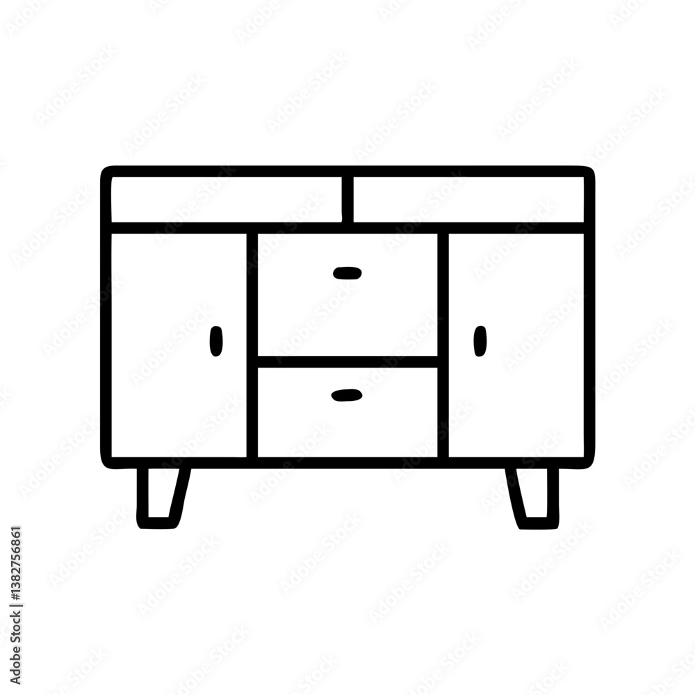 sideboard vector icon, simple black outline line icon of sideboard, furniture vector line art icon sideboard vector icon, simple black outline line icon of sideboard, furniture vector line art icon