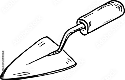 Hand drawn trowel doodle icon. Hand drawn black sketch. Sign symbol. Decoration element. White background. Isolated. Flat design. Vector illustration