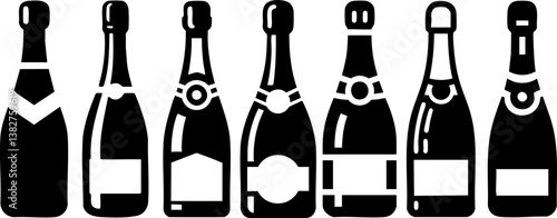 Set of wine illustration bottle, Champagne vector alcohol isolated, silhouette bar
