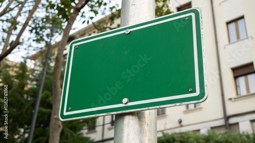 a green sign with a white background the sign is square and has a white border it is a blank sign which can be used for any purpose