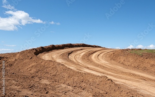 Reddish-Brown Dirt Hill with Tire Tracks Under
