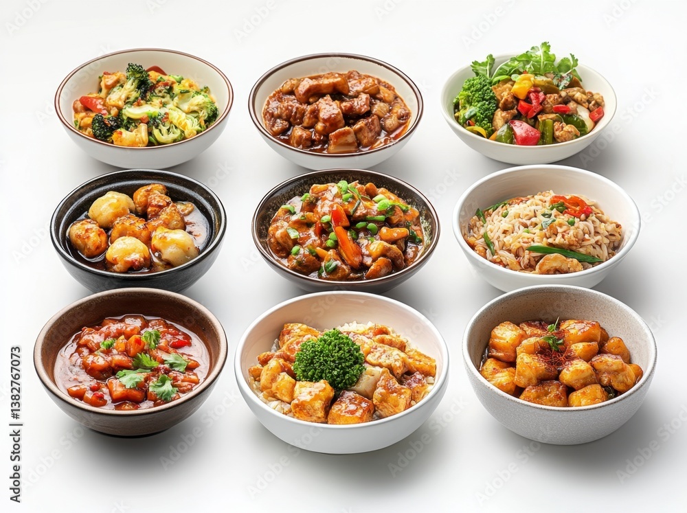 Assorted Asian Cuisine Bowls Grouping Featuring Delicious and Colorful Dishes Assorted Asian Cuisine Bowls Grouping Featuring Delicious and Colorful Dishes