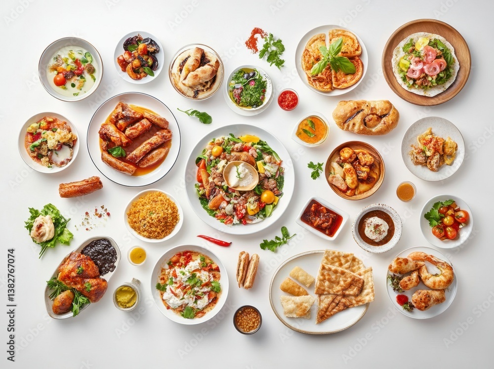 Assorted Food Dishes Overhead Shot for Catering or Restaurant Menu Assorted Food Dishes Overhead Shot for Catering or Restaurant Menu