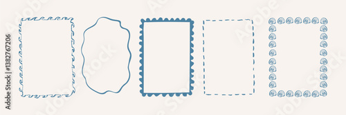 Hand drawn retro blue frames collection