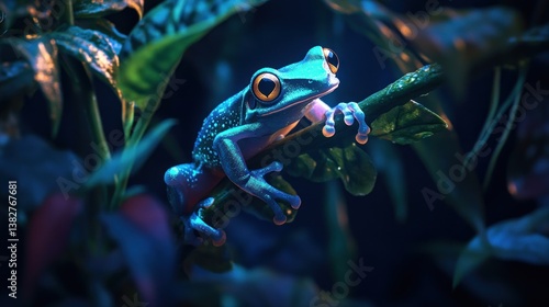 Obraz na płótnie Frog Perching on Branch in Tropical Setting Detailed Wildlife Image w salonie